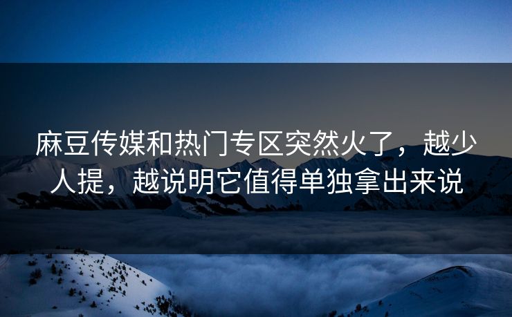 麻豆传媒和热门专区突然火了，越少人提，越说明它值得单独拿出来说  第1张