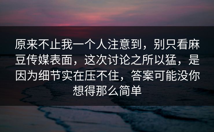 原来不止我一个人注意到，别只看麻豆传媒表面，这次讨论之所以猛，是因为细节实在压不住，答案可能没你想得那么简单  第1张